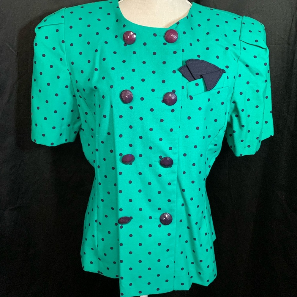 Vintage Separate Issue 14 Green and Black Polka Dot Blouse